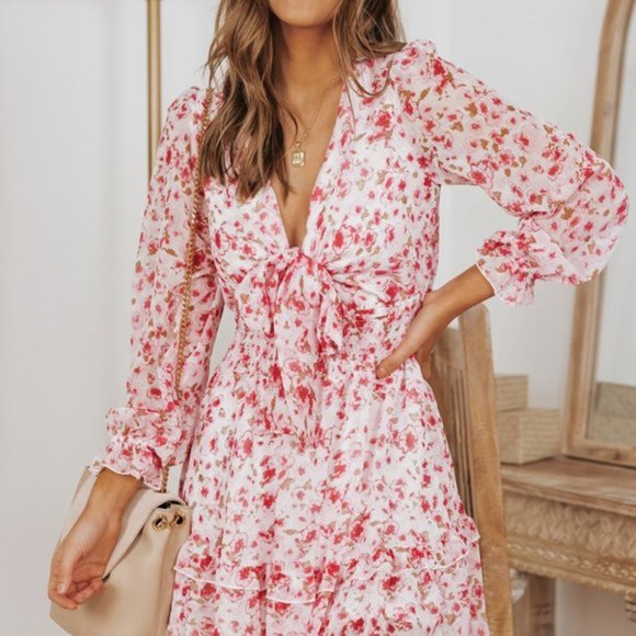 Floral Deep V Flounce Sleeve Mini Dress - Picture 10 of 10